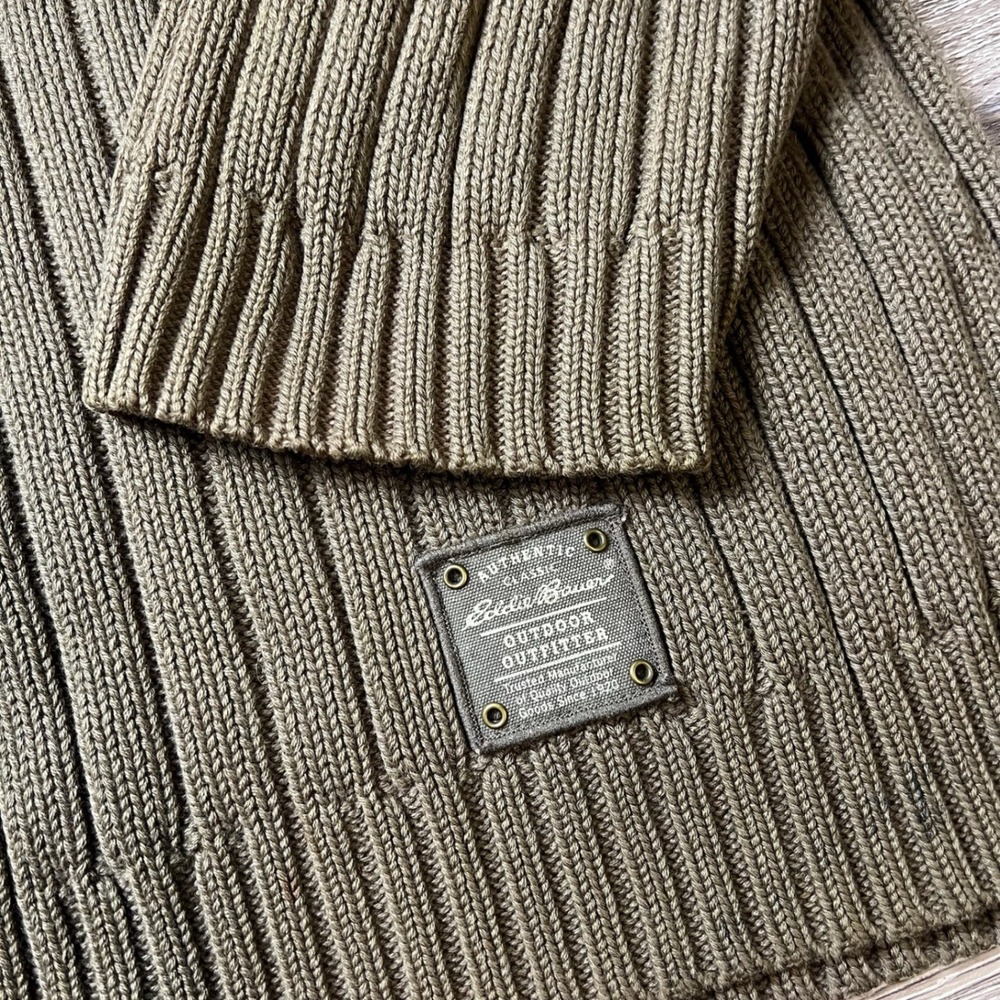 Eddie Bauer Sweater Mens XL Olive Green Ribbed Cotton Shoulder Patch Crewneck - Picture 2 of 8